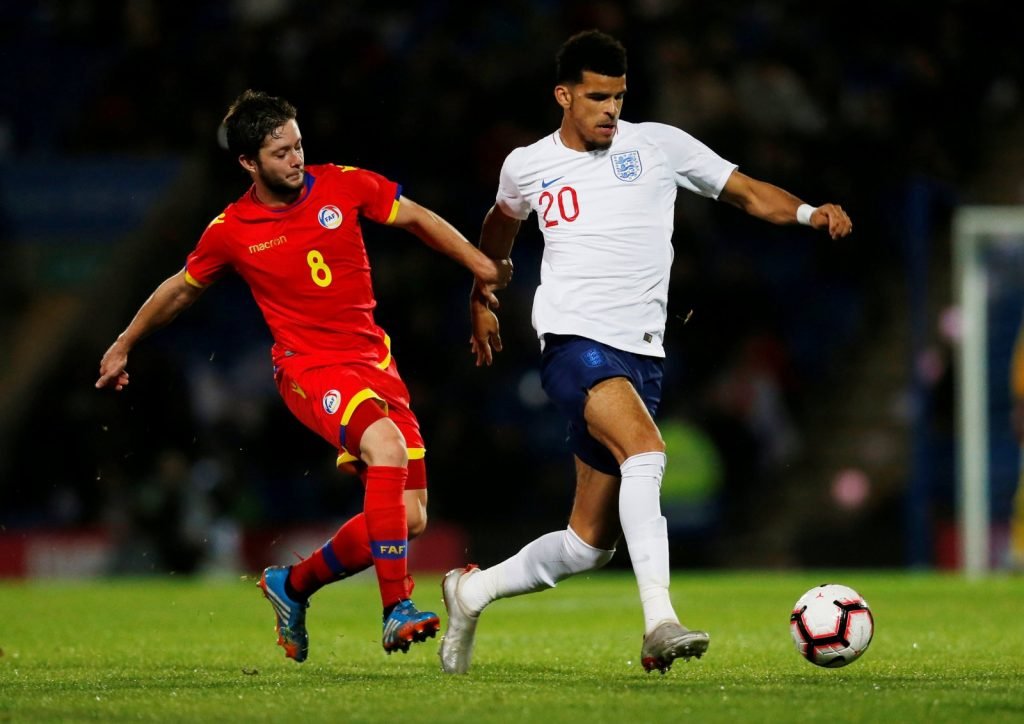 Dominic Solanke in action with England U21s