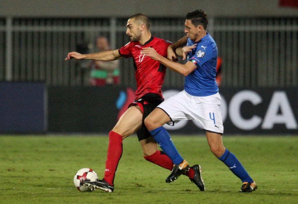 Eros Grezda in action for Albania
