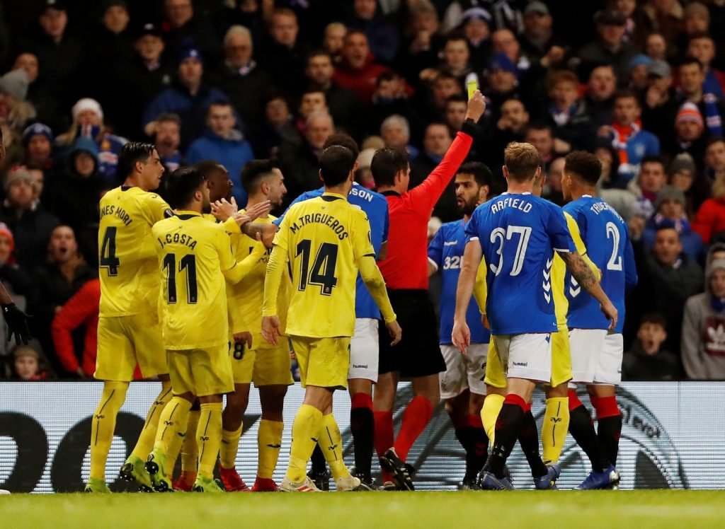 Rangers winger Daniel Candeias receives a second yellow card