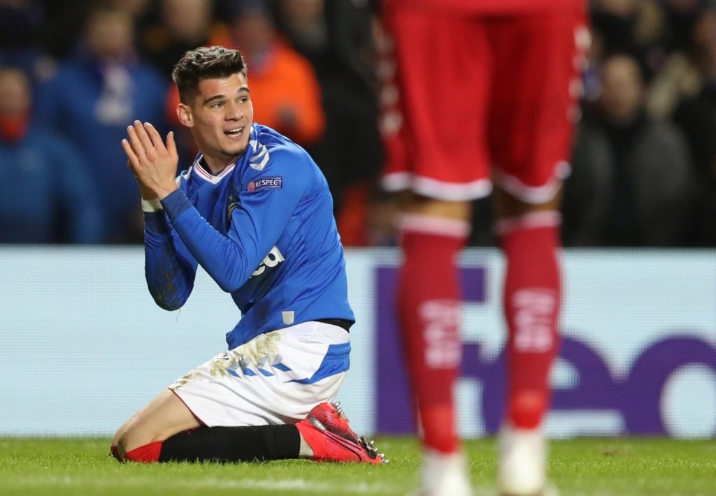 Rangers' Ianis Hagi reacts after a missed chance during Europa League - Round of 32 First Leg v S.C. Braga