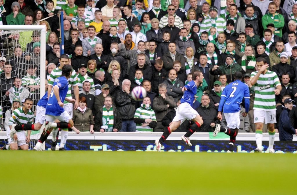 Rangers midfielder Steven Davis celebrates scoring v Celtic, May 2009